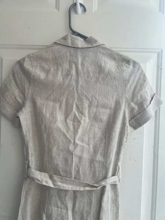 NWT Hiris Cotton Button-Front Short Sleeve Linen Midi Dress in Natural Beige - Picture 11 of 15